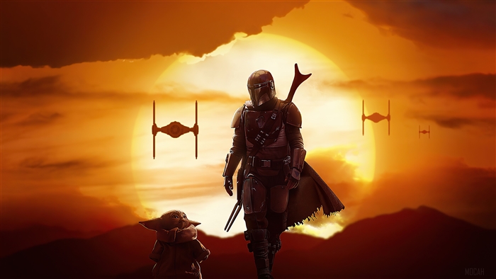 The Mandalorian and Grogu with TIE fighters 4K