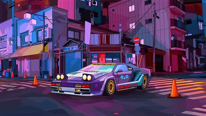 Cyberpunk Car in Neon City 4K