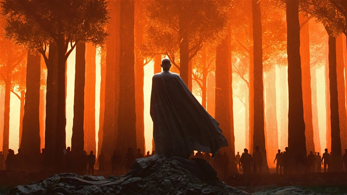 Man in cloak on rock in forest 4K