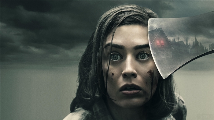 Woman with axe reflecting a house in Castle Rock 4K