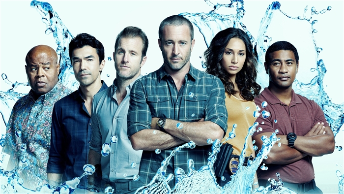 Hawaii Five-0 cast with water splashes
