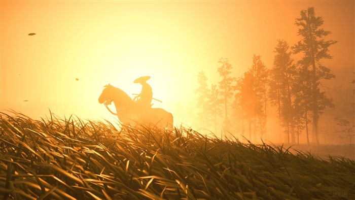 Samurai on horseback in Ghost of Tsushima 4K