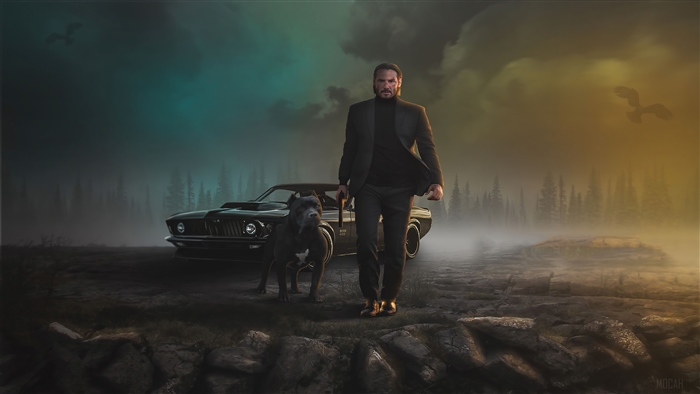 John Wick with Dog and Car 4K