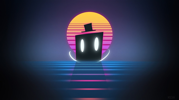 Synthwave character with top hat and glowing eyes