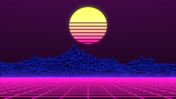 Neon Retrowave Landscape with Sun and Mountains 4K