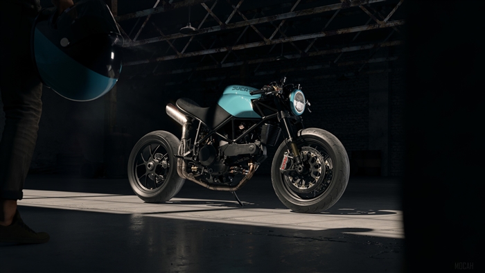 Custom Ducati motorcycle in a garage