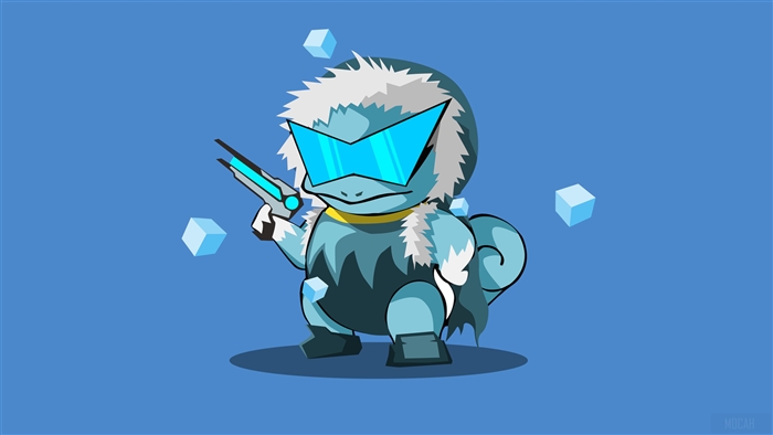 Squirtle from Pokemon with futuristic goggles and gun