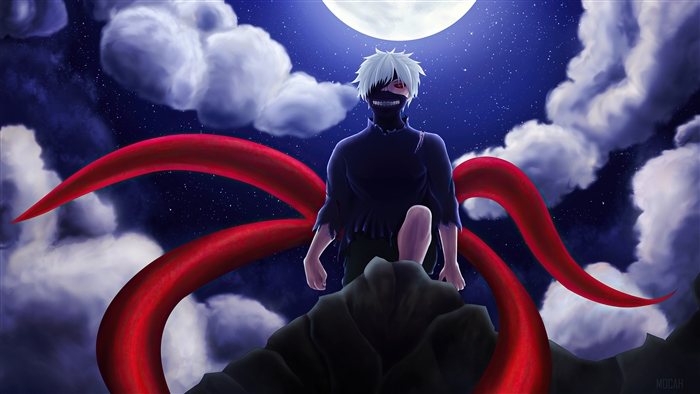 Kaneki Ken from Tokyo Ghoul under the moon