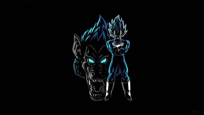 Vegeta from Dragon Ball Z as Ozaru with blue hair
