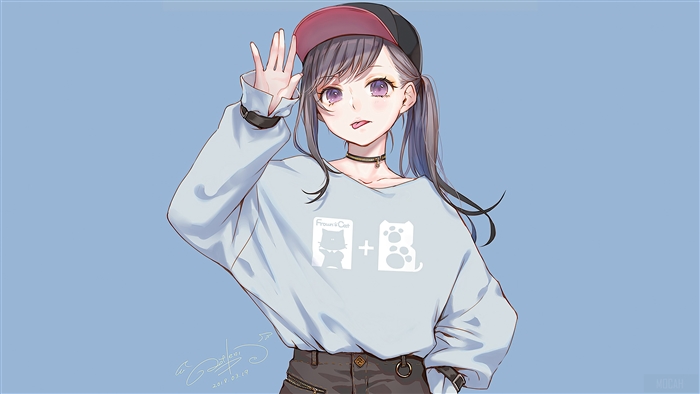 Anime Girl Wearing Sweater and Cap 4K