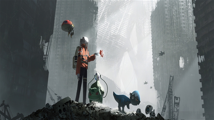 Girl with Pokemon in Abandoned City 4K