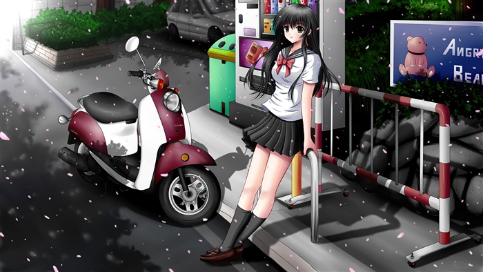 Girl and her scooter 4K