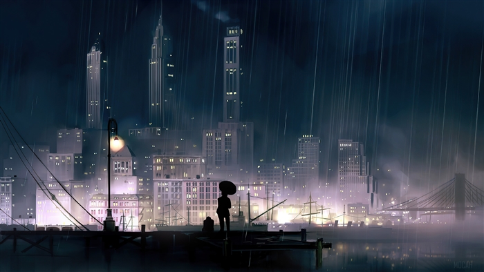 Anime Cityscape at Night in the Rain 4K