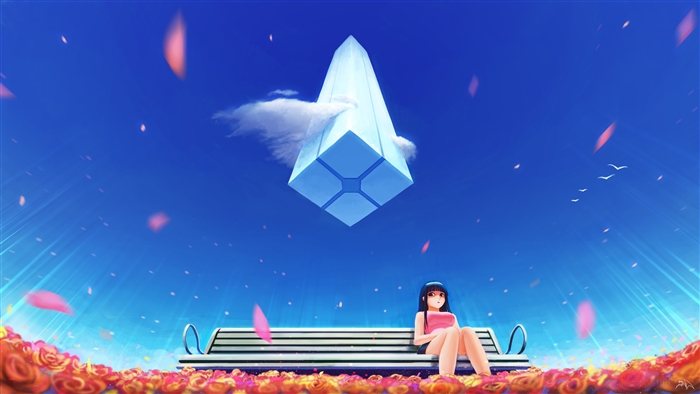 Anime Girl Sitting on Bench in Flower Field