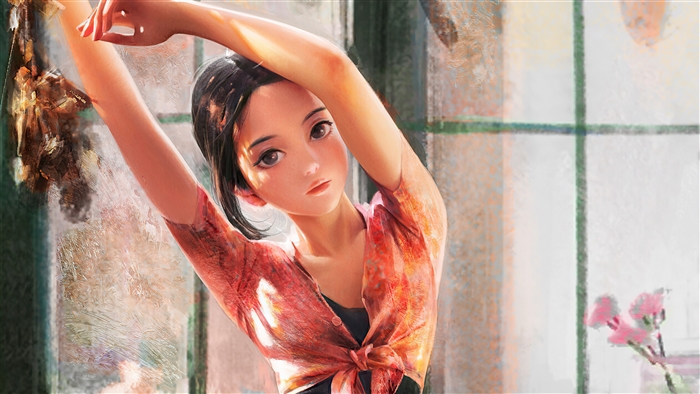 Anime Girl with Dark Hair by Window 4K