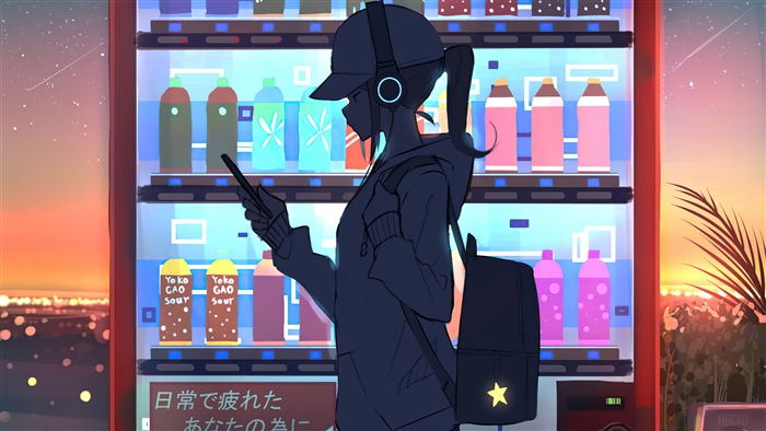 Anime Girl at Vending Machine 4K