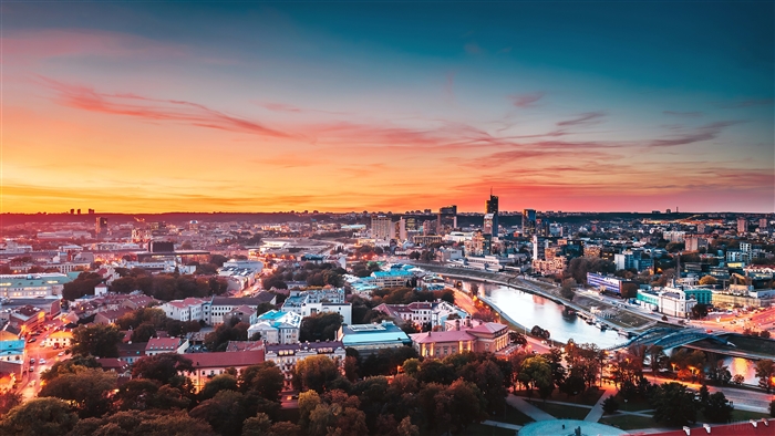 Vilnius Cityscape at Sunset 4K