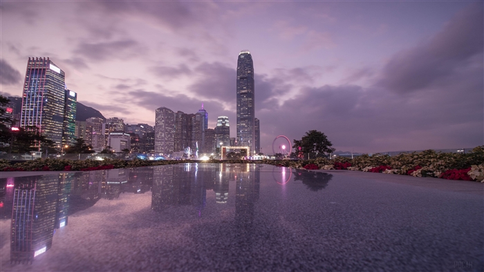 Hong Kong Cityscape at Dusk with Reflections