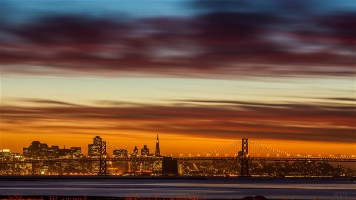 San Francisco Bay Bridge at Sunset 4K