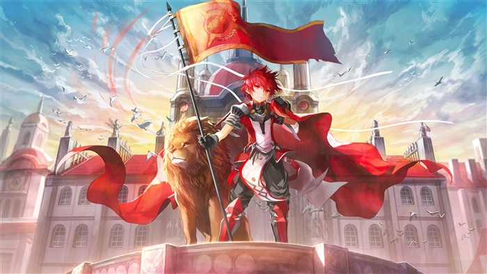 Elsword with Lion and Flag in Armor City 4K