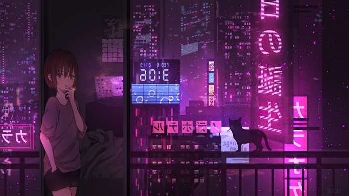Anime Girl in Cyberpunk City at Night 4K
