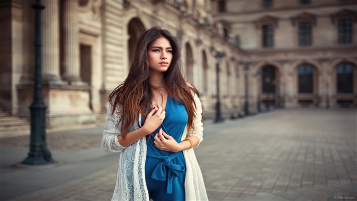 Woman in Blue Dress in Paris 4K