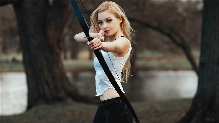 Girl with bow and arrow in park 4K