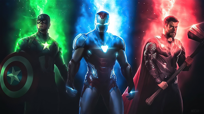 Captain America, Iron Man, and Thor in 4K