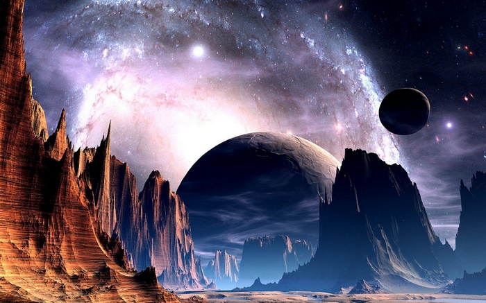 cliff, spire, bright, planets, fiction, artistic, nebula, fi, mountains ...