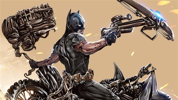 Batman with gadgets on a motorcycle 4K