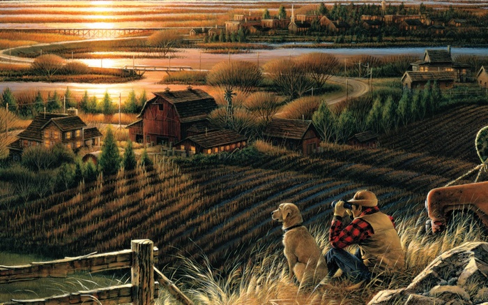 Terry Redlin's "Friends" - A Farm Scene at Sunset