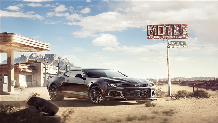 Black Camaro at a Desert Motel
