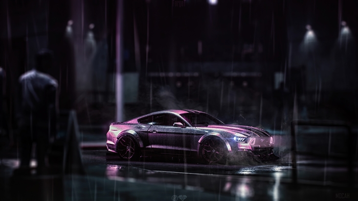 Cyber Ford Mustang in the Rain 4K