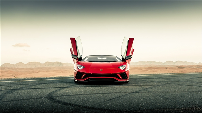 Red Lamborghini Aventador with Doors Open in Desert