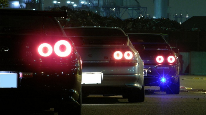 Nissan Skyline GTRs Rear View at Night