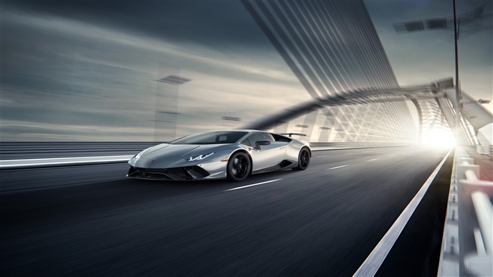 Silver Lamborghini Huracan Performante on a Bridge 4K