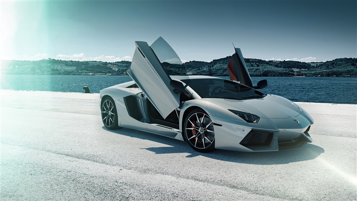 Silver Lamborghini Aventador with Doors Open 4K