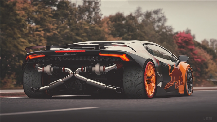 Lamborghini Huracan with Red Bull Decal and Custom Exhaust