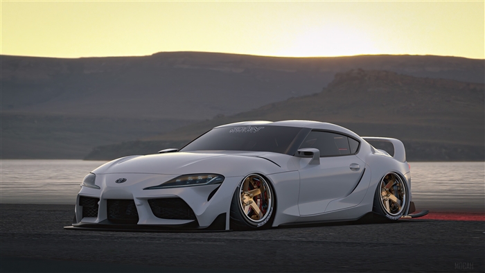 White Toyota Supra 2020 at Sunset 4K