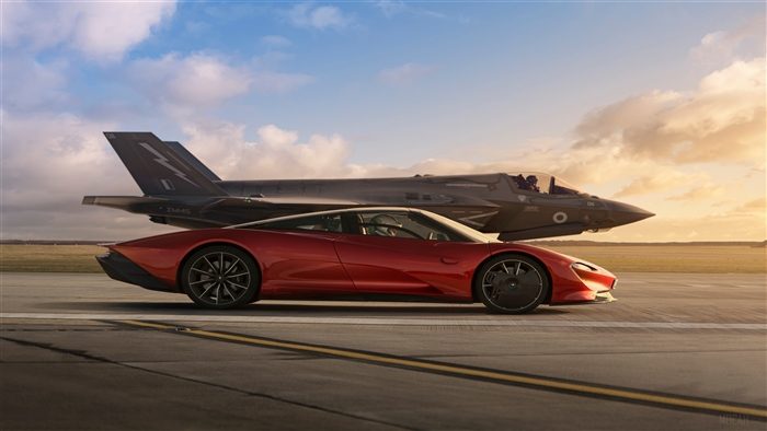 McLaren Speedtail and F-35 Jet on Tarmac 4K