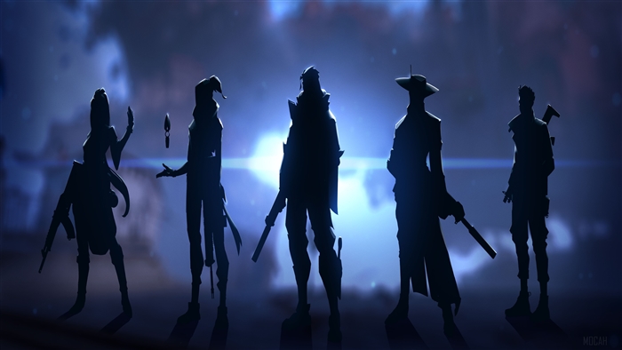 Silhouettes of Valorant characters in front of a bright light