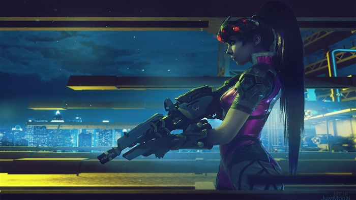 Widowmaker from Overwatch holding a sniper rifle