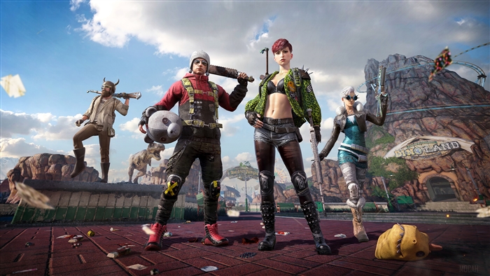 PUBG Season 7 characters in a theme park