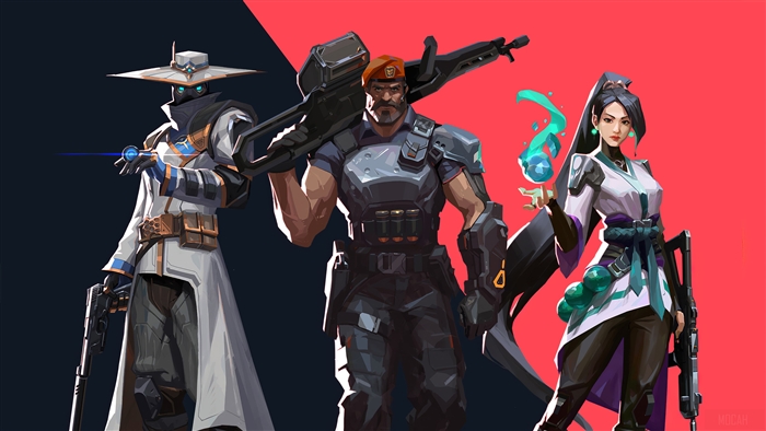 Valorant characters Cypher, Brimstone, and Sage 4K