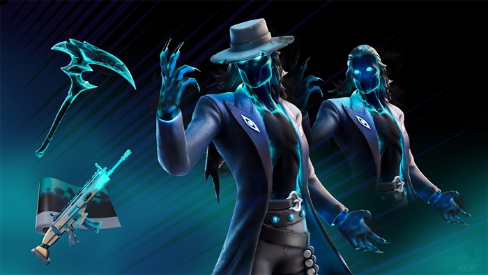 Fortnite Ghostly Character with Scythe and Rifle 4K