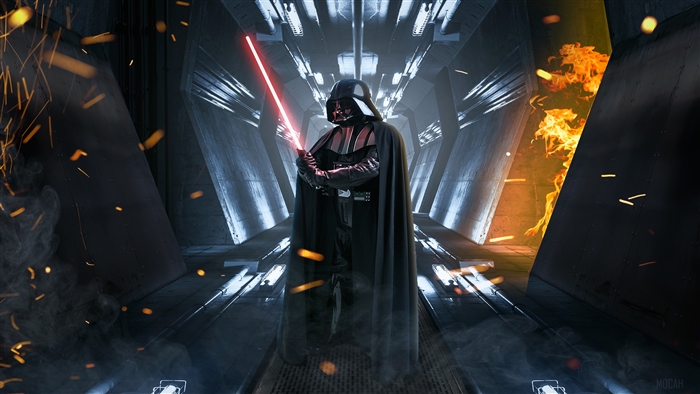 Darth Vader with Lightsaber in Corridor 4K