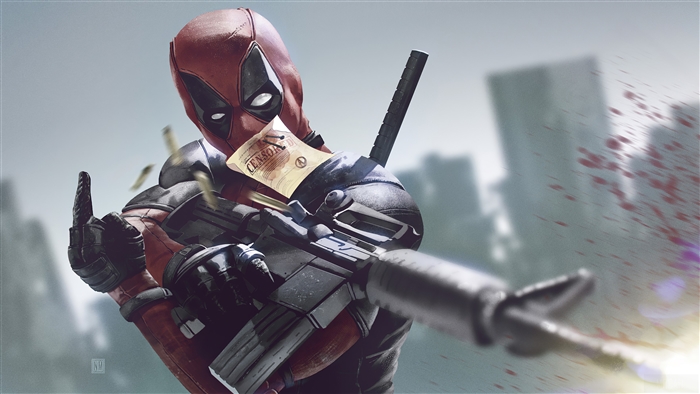 Deadpool with Rifle and Censored Paper 4K