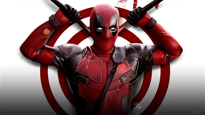 Deadpool with swords and target background 4K