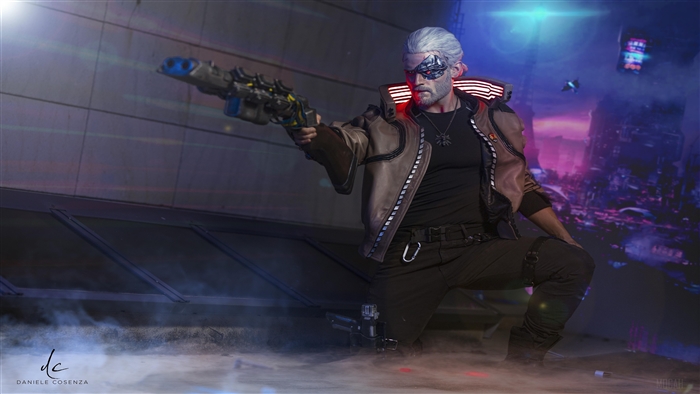 Geralt of Rivia from The Witcher in Cyberpunk style