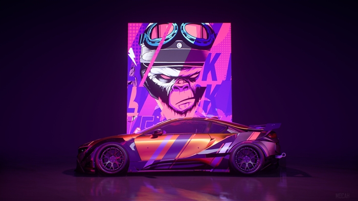 Need For Speed Heat Car with Neon Bad Monkey Art 4K